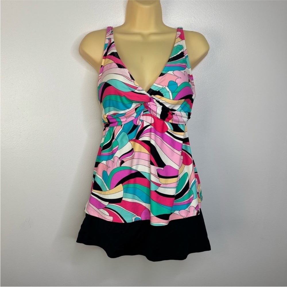 Beach House Tankini Top Women’s 10 Multicolor Twist Front Swim Top Pink